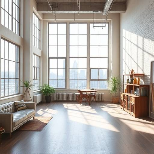Modern loft studio with large windows