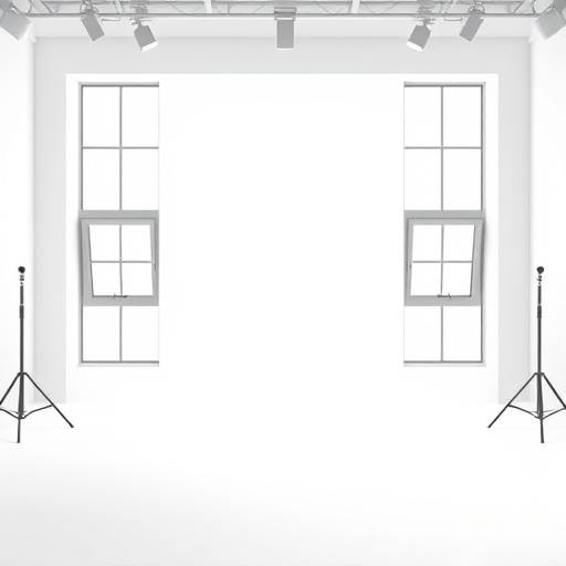 Modern minimalist studio with large windows and white seamless backdrop
