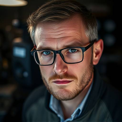 Portrait of Boris Sokolov, technical supervisor, focused and knowledgeable.
